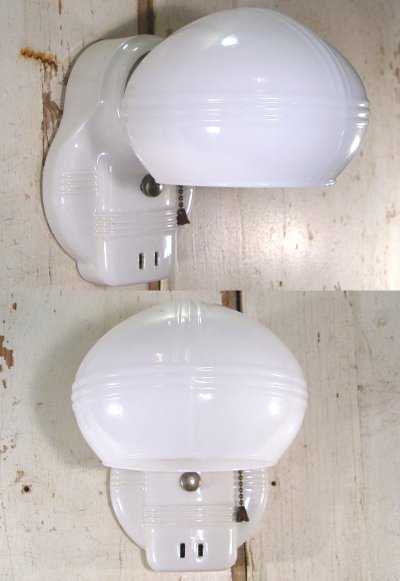 画像1: 1940's DECO "Porcelain＆Milk Glass" Bathroom Lamp