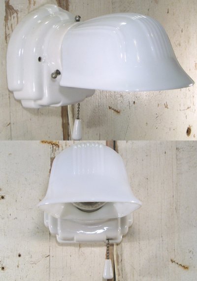 画像1: 1930-40's DECO "Porcelain＆Milk Glass" Bathroom Lamp
