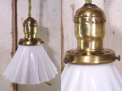 画像1: 1920-1940's "Frilled Milk Glass" Pendant Lamp