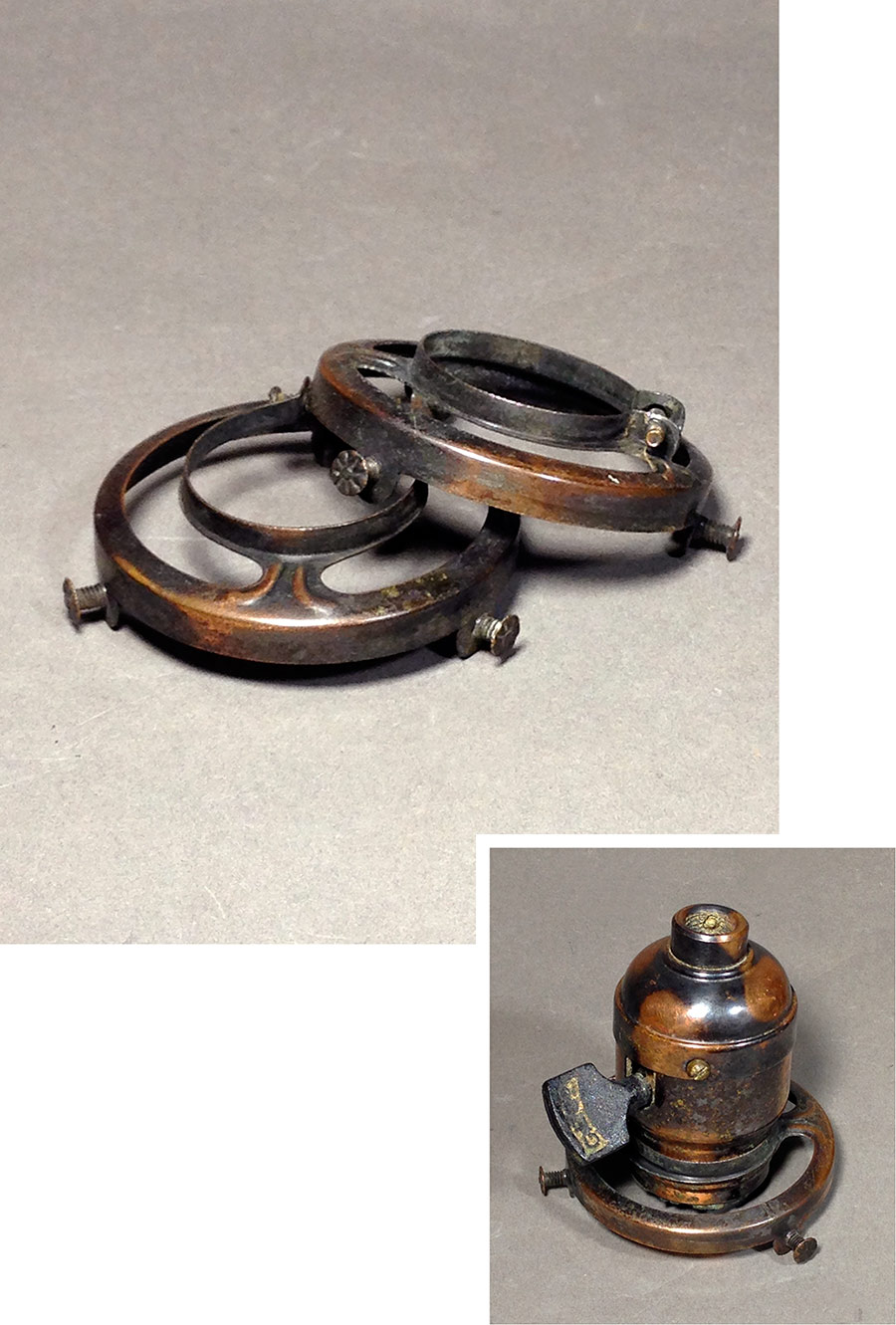画像1: 1900-20's Brass Shade fitters light fixture parts (1)