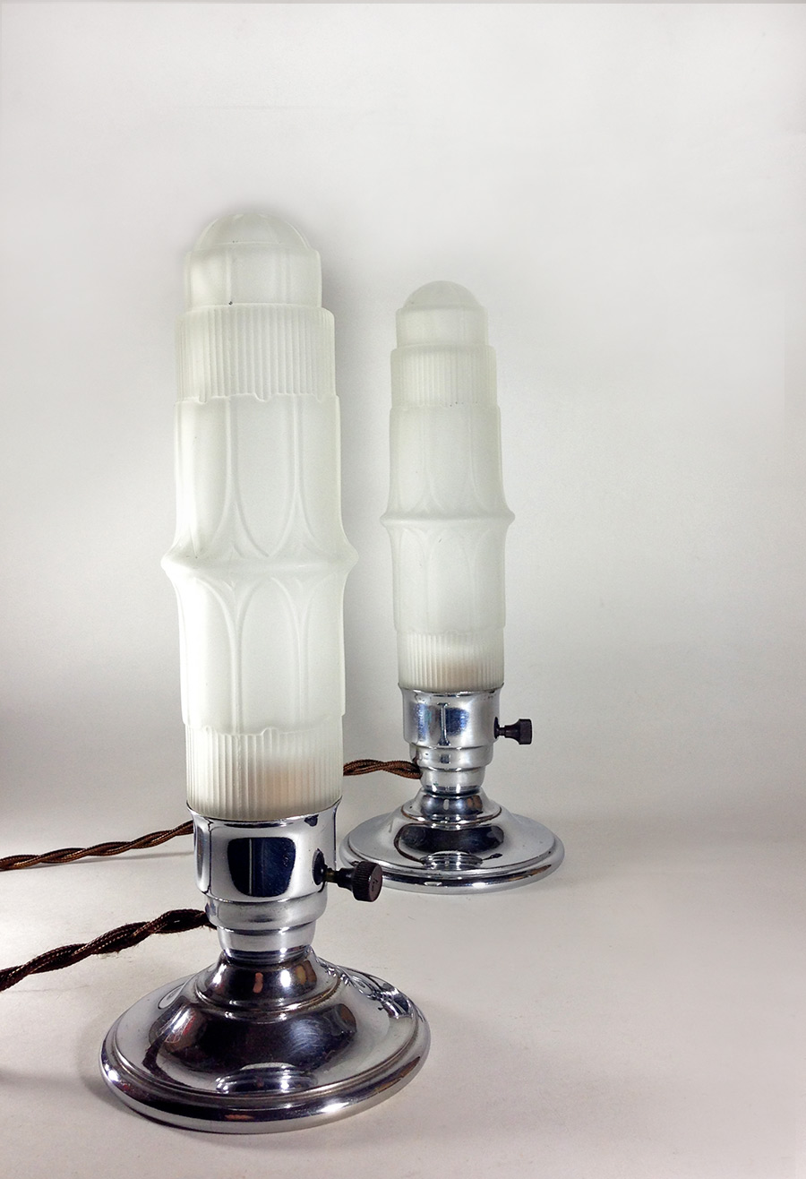 画像1:  1930-40's Art Deco "Frosted Glass" Table Lamp【PAIR】 (1)