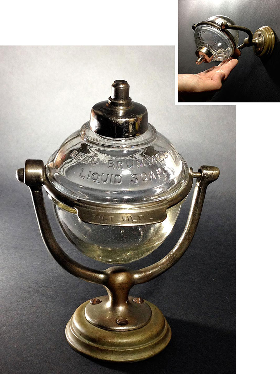 画像1: 1900's "N.Y." Glass Liquid Soap Dispenser (1)