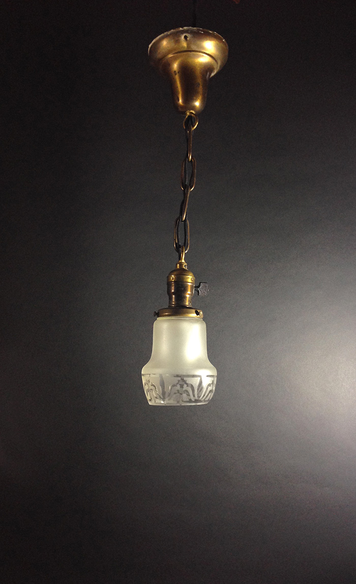 画像1: 1920-30's "Etched Shade" Chain Pendant Lamp (1)