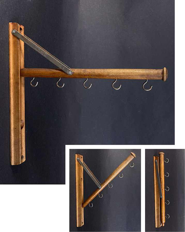 画像1: 1920's  "Wood＆Seel" Wall Mount Folding Hanger Rack (1)