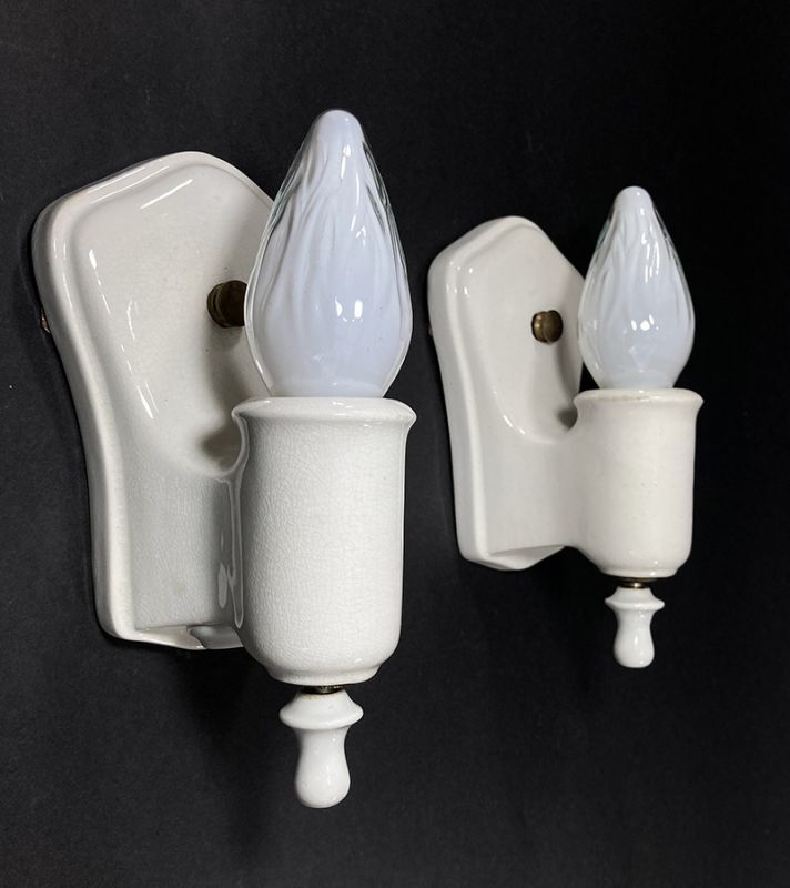 画像1: 1920-30's Art Deco Porcelain Candle Lamp  【２台セット】 (1)