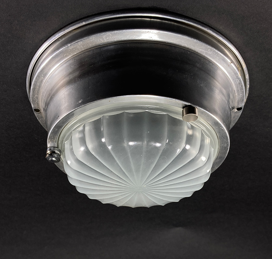 画像1: 1930-40's  ☆Machine Age☆  Aluminum & Glass Light (1)