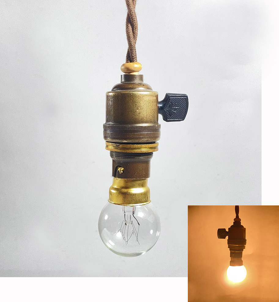 画像1: 1930's "Bare bulb" Brass Pendant Lamp【B22】 (1)