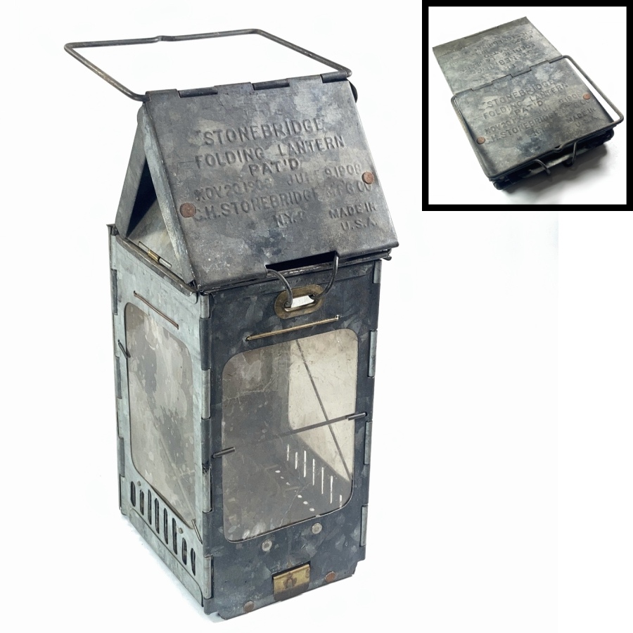 画像1: 1910-20's "Galvanized Steel" Folding Candle Lantern (1)