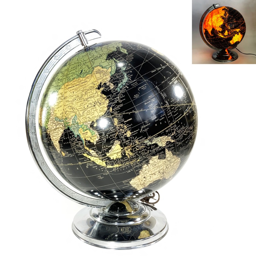 画像1: -✴︎Mint Condition✴︎-　 Early-1950's ★Black Ocean★ World Globe Lamp【12 inch】 (1)