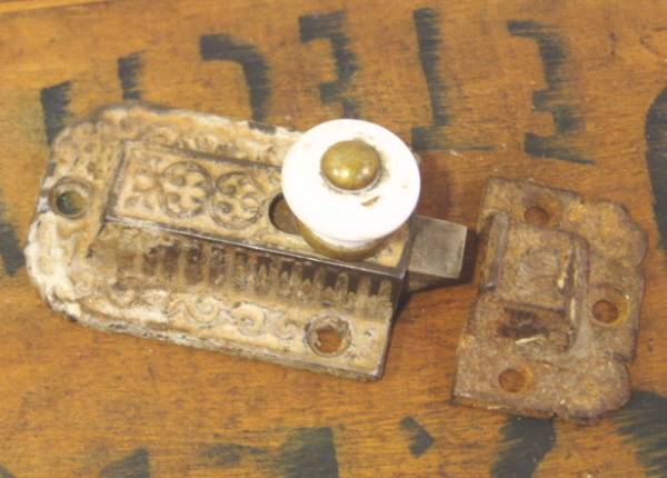 画像1: 1900〜20's Victorian Cabinet Lock w/Ceramic Knob (1)