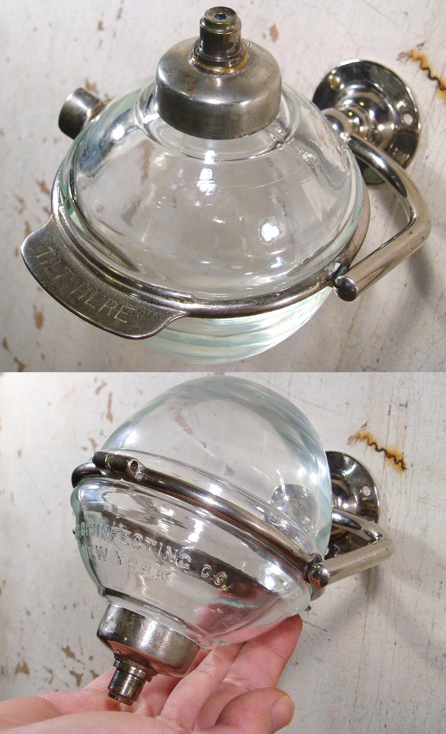 画像1: 1910-20's "N.Y." Glass Liquid Soap Dispenser (1)