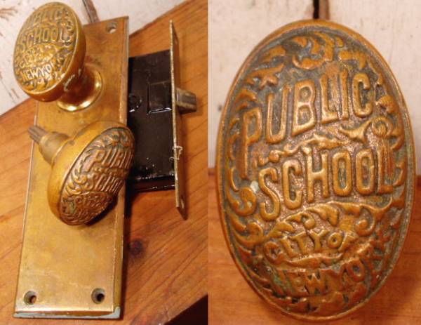 画像1: 1900's "Public School N.Y." Brass Door Knob (1)