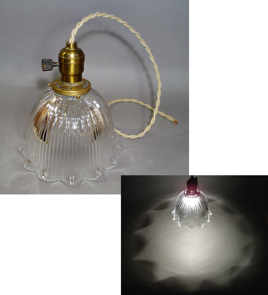 画像1: 1920-30's "HOLOPHANE" Ribbed Glass Pendant Lamp (1)